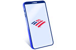 A mobile phone with a Bank of America Flagmark symbol.