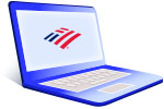 A laptop with a Bank of America Flagmark symbol.